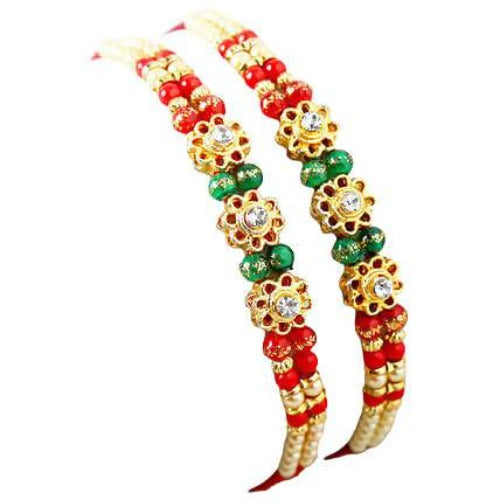 Set of 2 Charming Beads Rakhi and Kaju Katli Box Combo