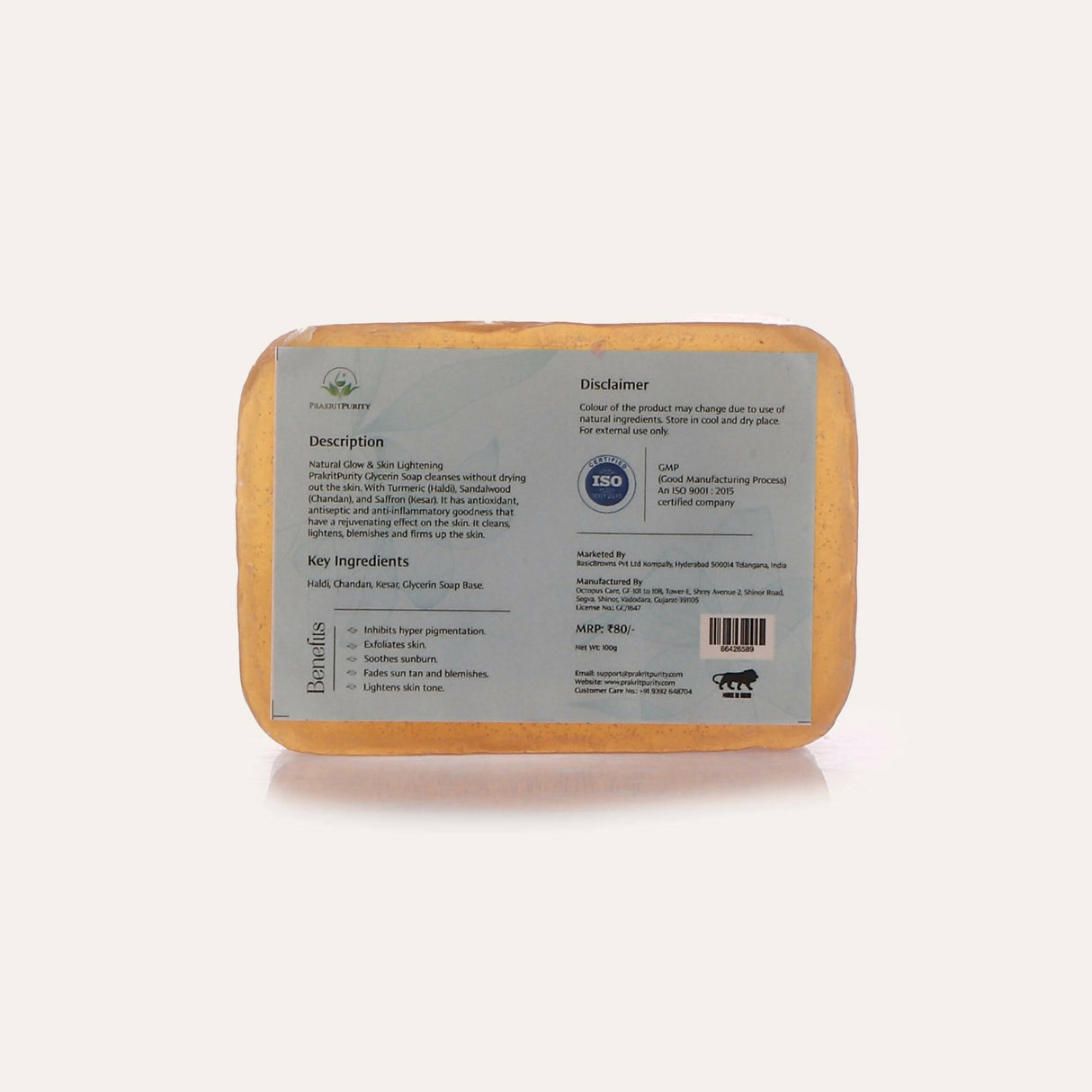 PrakritPurity Haldi Chandan & Kesar Handmade Glycerin Soap