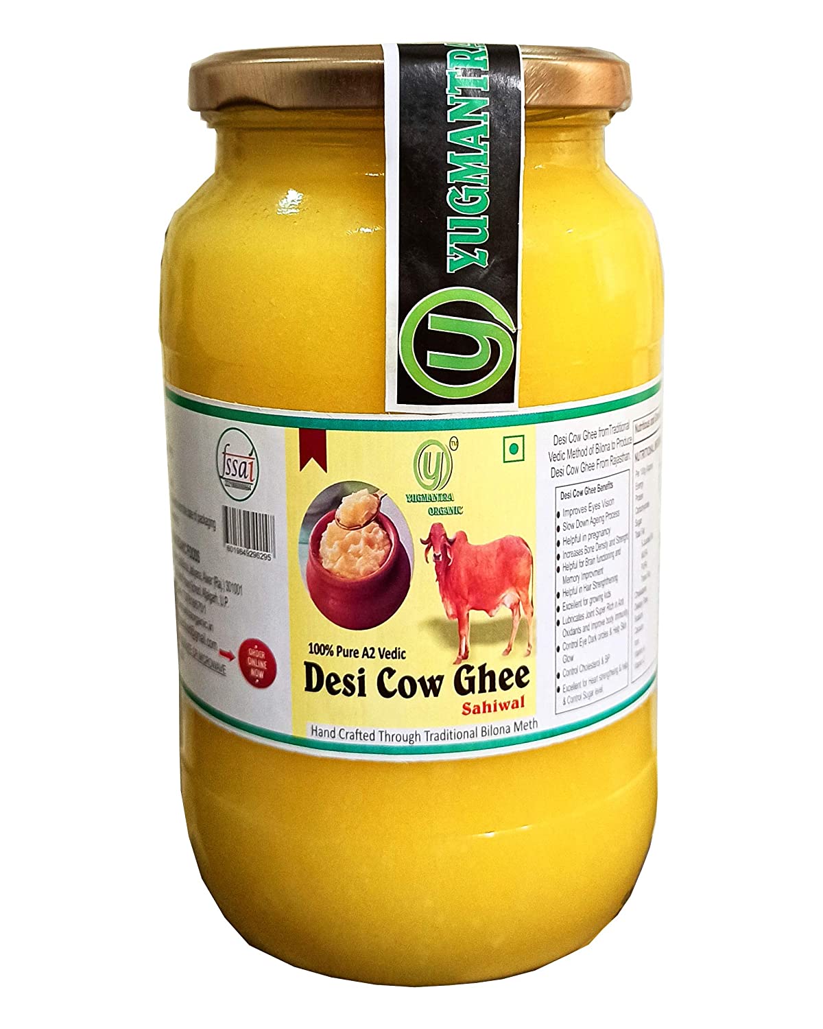 Yugmantra Organic Foods Pure A2 Natural Desi Cow Ghee Sahiwal | Handmade Desi Ghee | Grassfed, Golden, Grainy, Natural Fresh