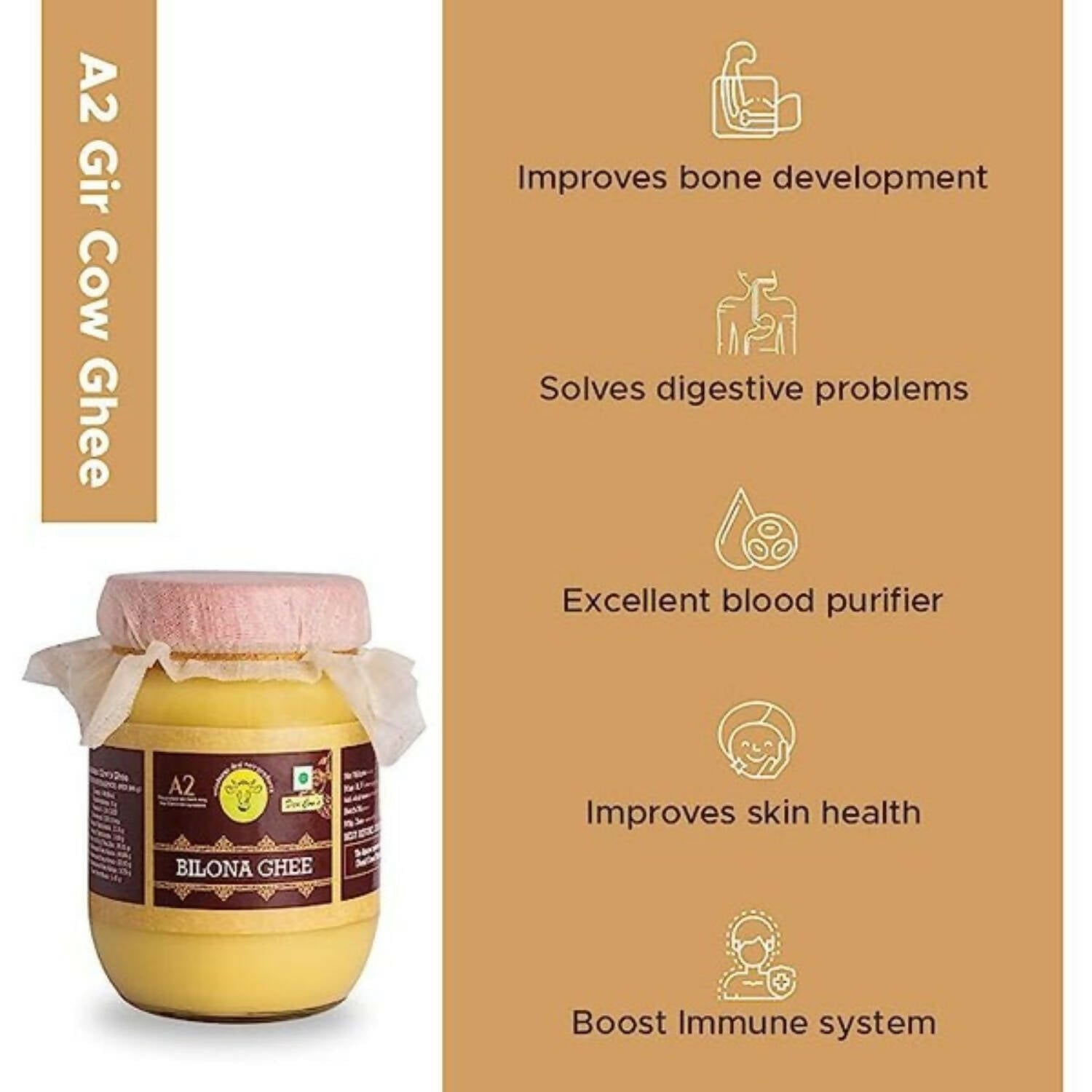 A2 Organics Desi Gir Cow A2 Bilona Ghee | Cultured Ghee | Vedic Bilona Method Ghee - Vamzn#