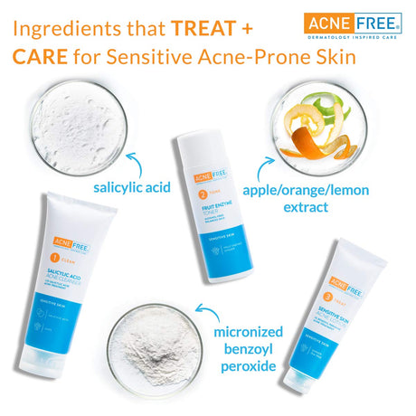 Acne Free 3 - Step Acne Treatment Kit with Salicylic Acid Face Wash, Alcohol - Free Toner, & Benzoyl Peroxide Lotion for Sensitive Skin and Fighting Breakouts, 24 Hour Face Clearing System - Vamzn#