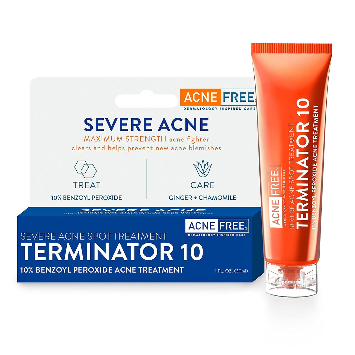 AcneFree Terminator 10 Acne Spot Treatment with Benzoyl Peroxide 10% Maximum Strength Acne Cream Treatment, 1 Ounce - Pack Of 1 - Vamzn#