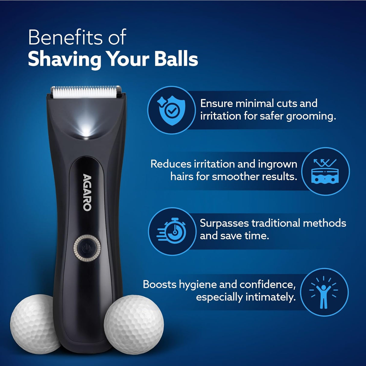 AGARO Grand Men Body Trimmer for Beard, Armpit, Chest, Pubic & legs, Skin Safe Technology, Self - Sharpening Ceramic Blades, Type C Fast Charging, 120 Min Usage, Waterproof (IPX7), Cordless, LED Light - Vamzn#