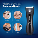 AGARO Grand Men Body Trimmer for Beard, Armpit, Chest, Pubic & legs, Skin Safe Technology, Self - Sharpening Ceramic Blades, Type C Fast Charging, 120 Min Usage, Waterproof (IPX7), Cordless, LED Light - Vamzn#