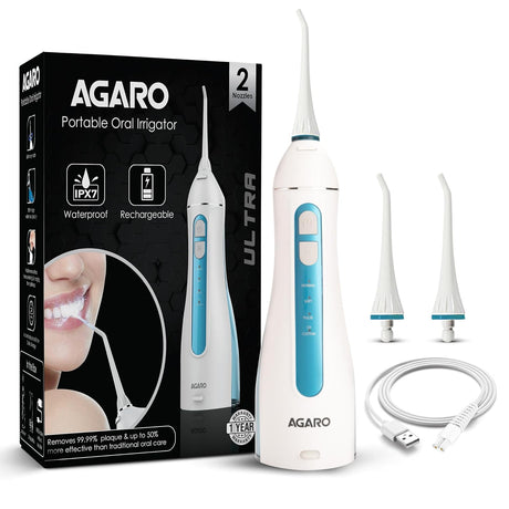 AGARO Ultra Dental Flosser for Teeth, Portable, Cordless & Rechargeable, 4 Cleaning Modes, IPX7 Waterproof with 200ml Detachable Water Tank, Flossing at Home & Travel, Oral Flosser, Oral Irrigator - Vamzn#