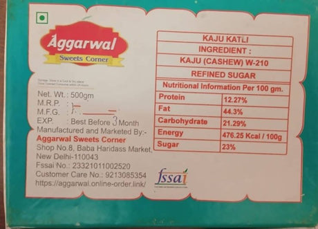 Aggarwal Sweets Corner Kaju Katli - Vamzn#