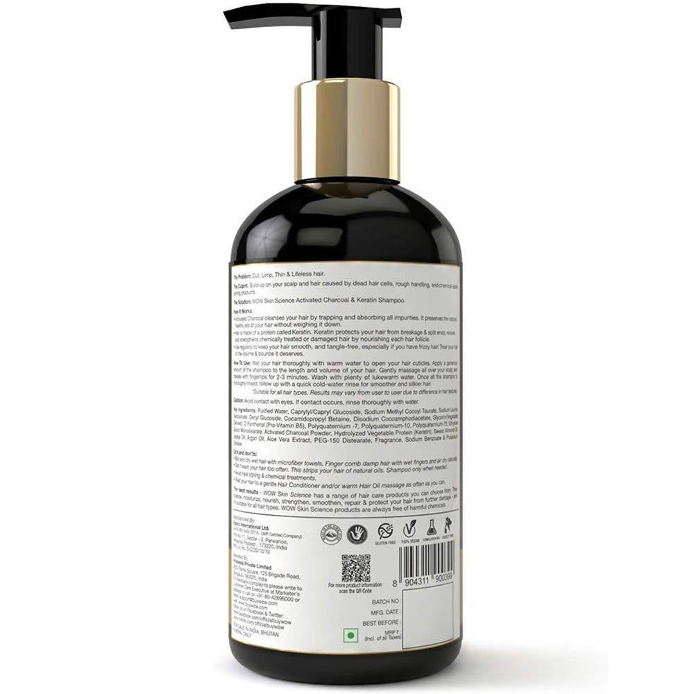 Wow Skin Science Activated Charcoal & Keratin Shampoo