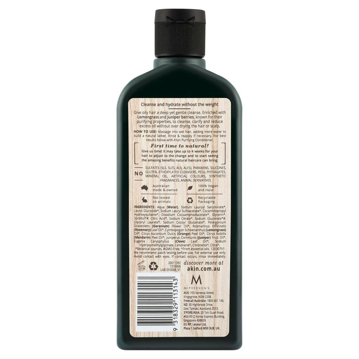 Akin Natural Purifying Lemongrass & Juniper Shampoo - Vamzn#