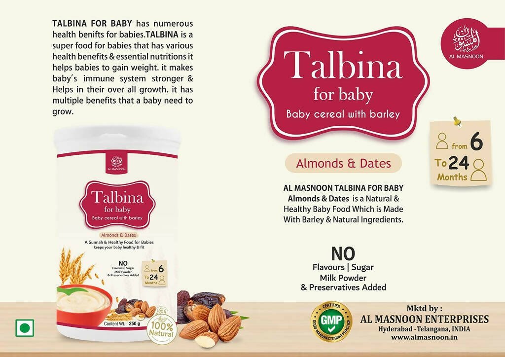 Al Masnoon Talbina For Baby with Almonds & Dates 6 to 24 Months - Vamzn#