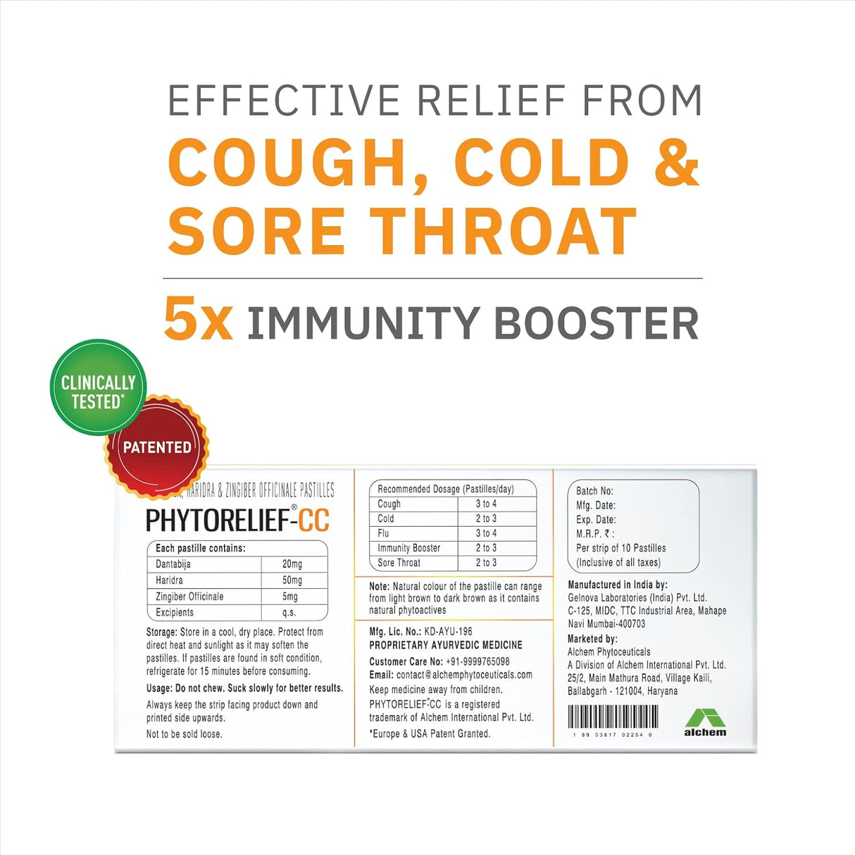 Alchem Life PhytoRelief CC® | Natural Immunity Booster. Fights Viral Cough, Cold & Sore throat | Pack of 1 - Vamzn#