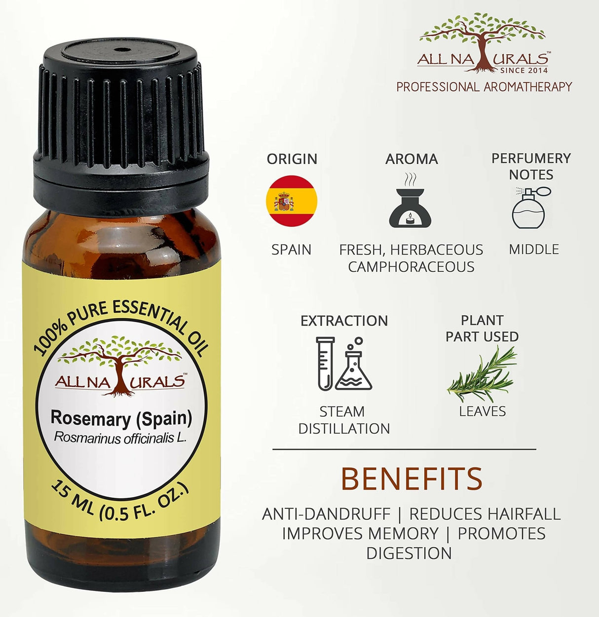 All Naturals Rosemary Spain Essential Oil - Vamzn#