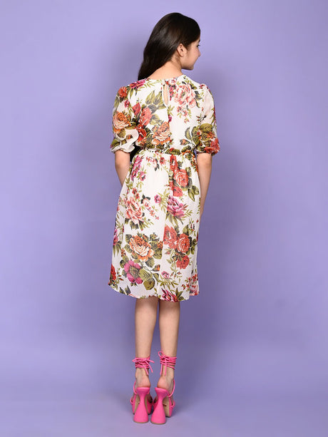 All Over Floral Printed Long Sleeve Fit n Flare Dress - Vamzn#