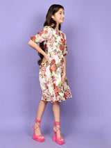 All Over Floral Printed Long Sleeve Fit n Flare Dress - Vamzn#