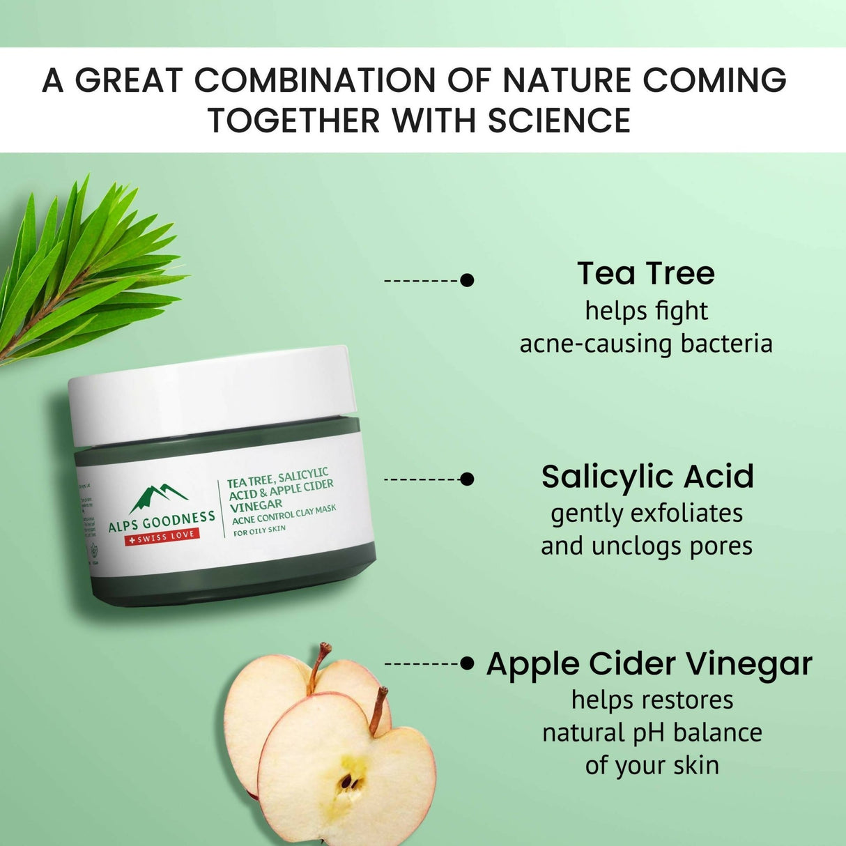 Alps Goodness Acne Control French Green Clay Mask For Oily Skin With Tea Tree, Salicylic Acid & Apple Cider Vinegar - Vamzn#