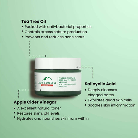 Alps Goodness Acne Control French Green Clay Mask For Oily Skin With Tea Tree, Salicylic Acid & Apple Cider Vinegar - Vamzn#