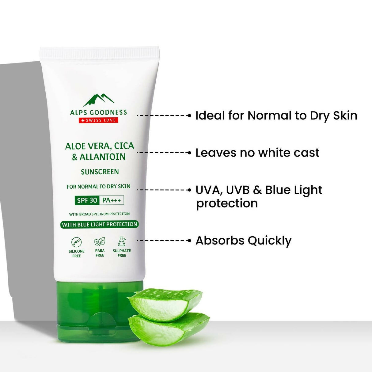 Alps Goodness Blue Light Protection Sunscreen For Normal to Dry Skin SPF 30 PA+++ with Aloe Vera, Cica & Allantoin - Vamzn#