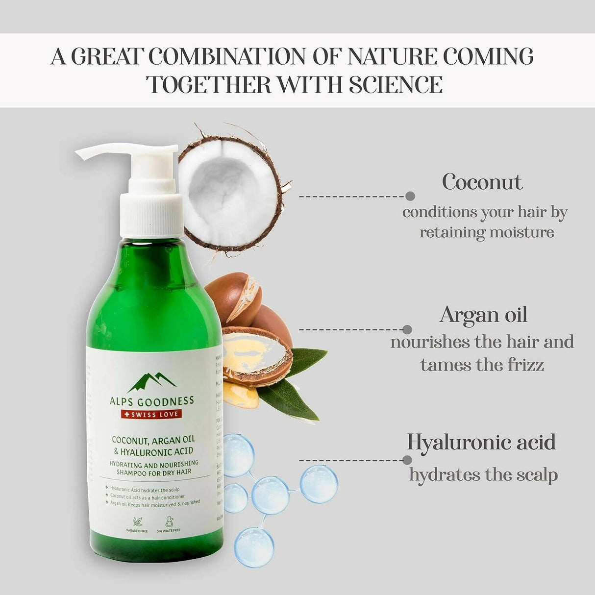 Alps Goodness Coconut, Argan Oil & Hyaluronic Acid Hydrating & Nourishing Shampoo - Vamzn#