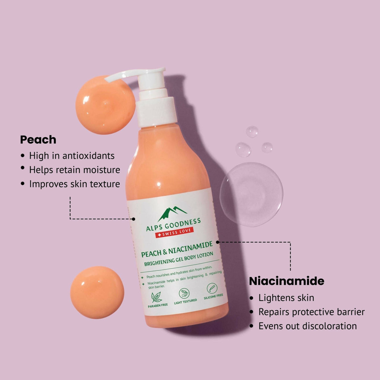 Alps Goodness Peach & Niacinamide Brightening Gel Body Lotion - Vamzn#