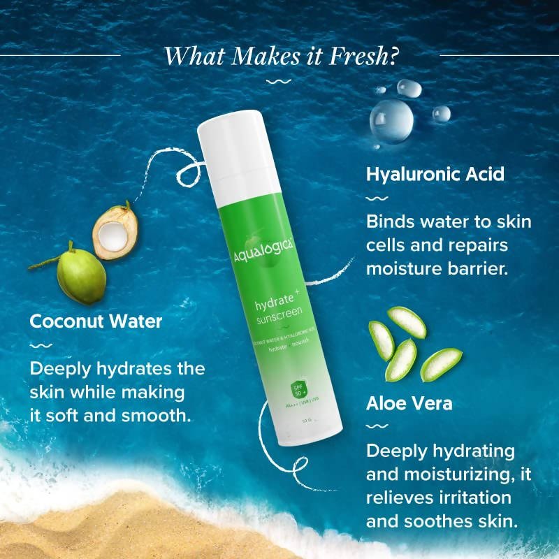 Aqualogica Hydrate+ Sunscreen with Coconut water & Hyaluronic Acid - Vamzn#
