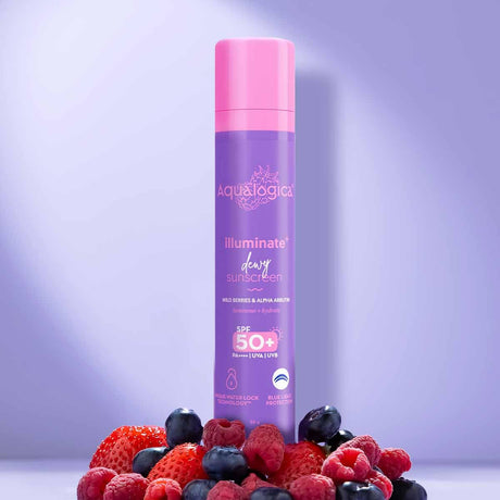 Aqualogica lluminate+ Dewy All Skin Type Sunscreen Spf 50+ Pa++++ With Wild Berries&Alpha Arbutin - 50 G Protection Against Uva/B&Blue Light Protection Fragrance - Free For Luminous&Sun Protected Skin - Vamzn#
