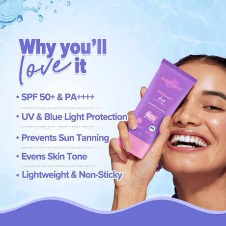 Aqualogica lluminate+ Dewy All Skin Type Sunscreen Spf 50+ Pa++++ With Wild Berries&Alpha Arbutin - 50 G Protection Against Uva/B&Blue Light Protection Fragrance - Free For Luminous&Sun Protected Skin - Vamzn#