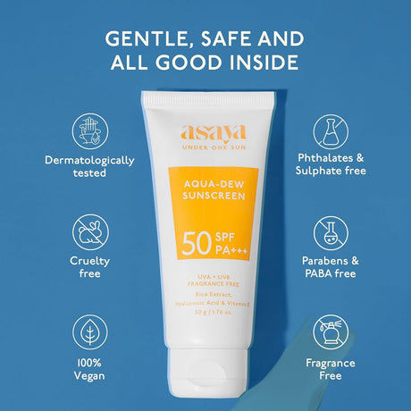 Asaya Aqua Dew Sunscreen SPF 50 PA+++ With Rice Extract For All Skin Types - Vamzn#