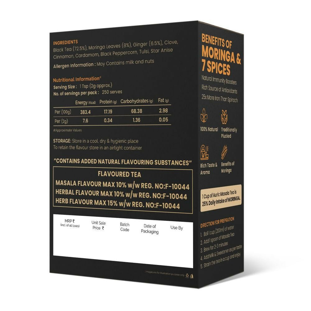 Auric Kadak Moringa Masala Tea - Black Tea from Assam & Darjeeling with Real Spices (Cardamom, Ginger, Black Pepper) - Vamzn#