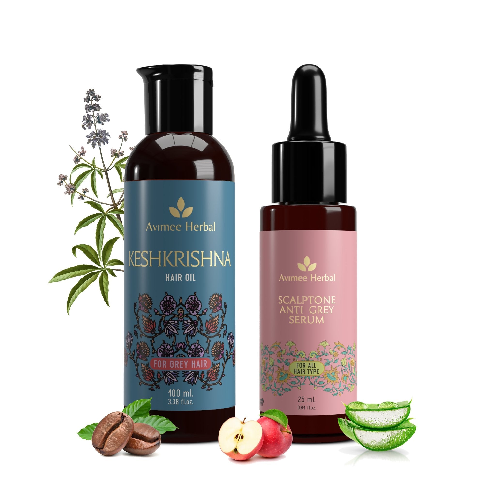 Avimee Herbal Anti Grey Hair Combo - Keshkrishna Hair Oil And Scalptone Grey Hair Serum, Restores Natural Color - Vamzn#