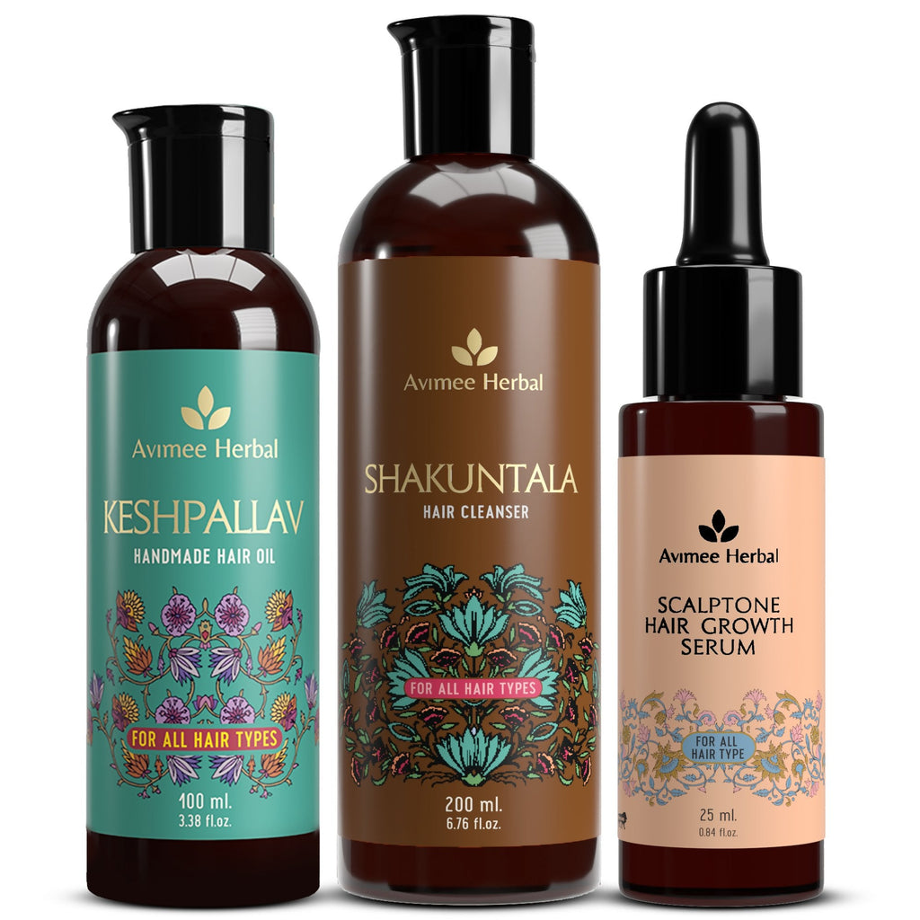 Avimee Herbal Hair Growth Kit: Keshpallav Hair Oil, Shakuntala Hair Cleanser And Scalptone Hair Growth Serum - Vamzn#