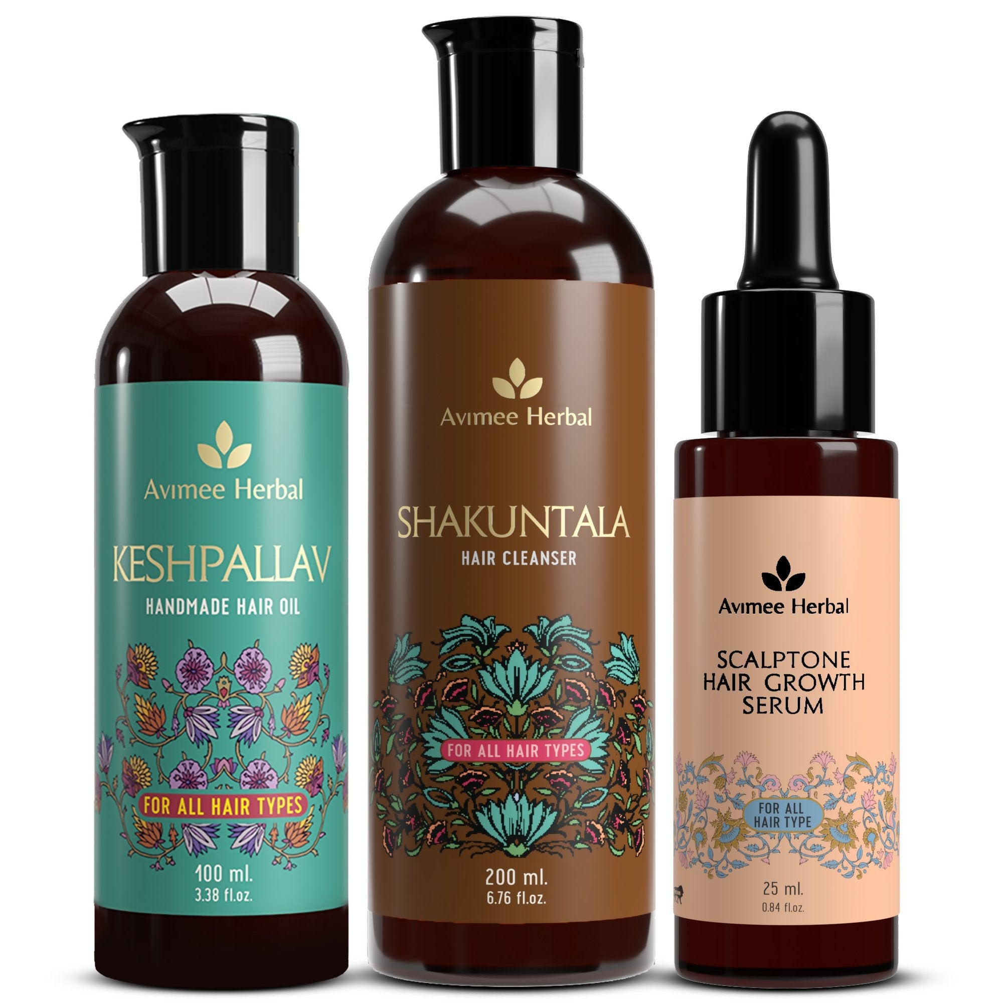 Avimee Herbal Hair Growth Kit: Keshpallav Hair Oil, Shakuntala Hair Cleanser And Scalptone Hair Growth Serum - Vamzn#