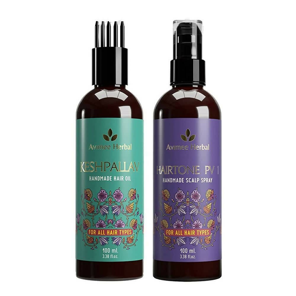 Avimee Herbal Keshpallav Hair Oil & Hairtone PV 1 Handmade Scalp Spray Combo With Rosemary, Amla, Methi & Bhringraj - Vamzn#