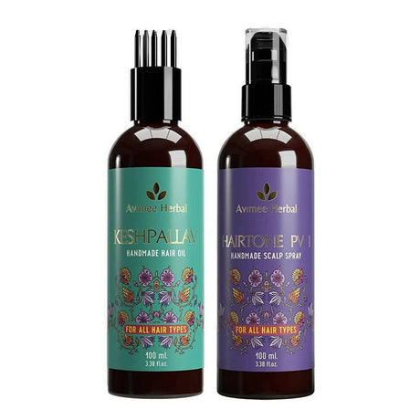 Avimee Herbal Keshpallav Hair Oil & Hairtone PV 1 Handmade Scalp Spray Combo With Rosemary, Amla, Methi & Bhringraj - Vamzn#