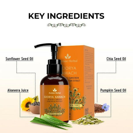Avimee Herbal Soorya Kawach SPF 50 PA++++ De - Tan Sunscreen Lotion - Vamzn#