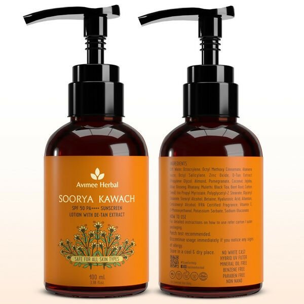 Avimee Herbal Soorya Kawach SPF 50 PA++++ De - Tan Sunscreen Lotion - Vamzn#