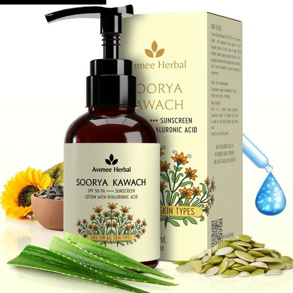 Avimee Herbal Soorya Kawach SPF 50 PA++++ Hyaluronic Acid Sunscreen Lotion - Vamzn#