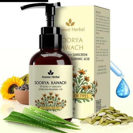 Avimee Herbal Soorya Kawach SPF 50 PA++++ Hyaluronic Acid Sunscreen Lotion - Vamzn#