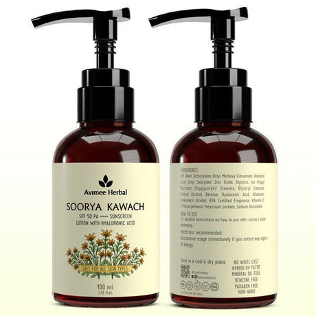 Avimee Herbal Soorya Kawach SPF 50 PA++++ Hyaluronic Acid Sunscreen Lotion - Vamzn#