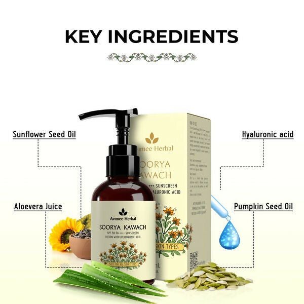 Avimee Herbal Soorya Kawach SPF 50 PA++++ Hyaluronic Acid Sunscreen Lotion - Vamzn#