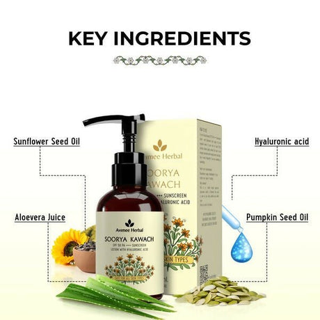 Avimee Herbal Soorya Kawach SPF 50 PA++++ Hyaluronic Acid Sunscreen Lotion - Vamzn#