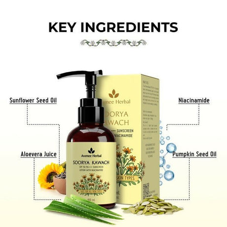 Avimee Herbal Soorya Kawach SPF 50 PA++++ Niacinamide Sunscreen Lotion - Vamzn#