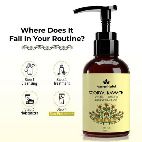 Avimee Herbal Soorya Kawach SPF 50 PA++++ Niacinamide Sunscreen Lotion - Vamzn#