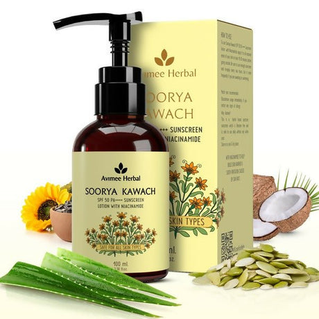 Avimee Herbal Soorya Kawach SPF 50 PA++++ Niacinamide Sunscreen Lotion - Vamzn#