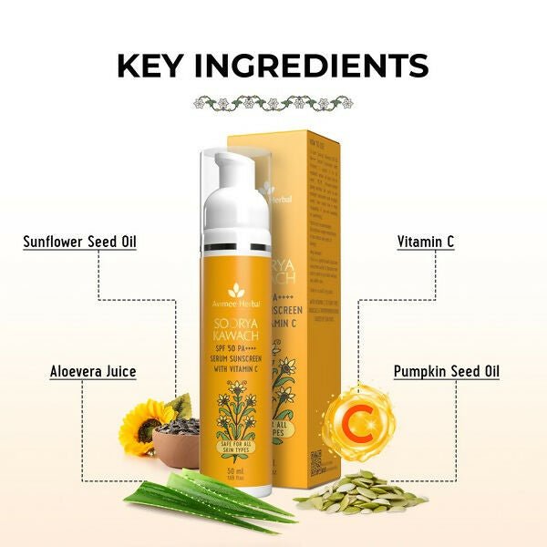 Avimee Herbal Soorya Kawach SPF 50 PA++++ Vitamin C Serum Sunscreen - Vamzn#