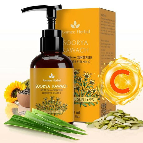 Avimee Herbal Soorya Kawach SPF 50 PA++++ Vitamin C Sunscreen Lotion - Vamzn#