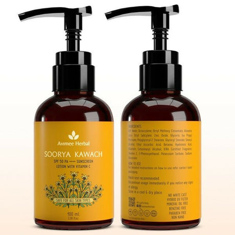 Avimee Herbal Soorya Kawach SPF 50 PA++++ Vitamin C Sunscreen Lotion - Vamzn#