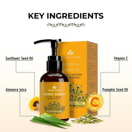 Avimee Herbal Soorya Kawach SPF 50 PA++++ Vitamin C Sunscreen Lotion - Vamzn#