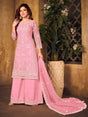 Baby Pink Net Embroidered Palazzo Suit - Vamzn#