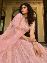 Baby Pink Organza Embroidered Lehenga - Vamzn#