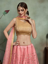 Baby Pink Soft Net Heavy Embroidered Lehenga - Vamzn#