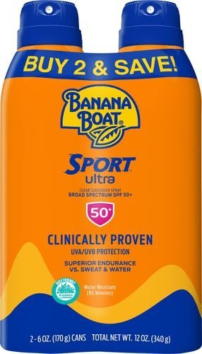 Banana Boat Sport Ultra SPF 50 Sunscreen Spray Twin Pack | Banana Boat Sunscreen Spray SPF 50, Spray On Sunscreen, Water Resistant Sunscreen, Oxybenzone Free Sunscreen Pack, 6oz each - Vamzn#